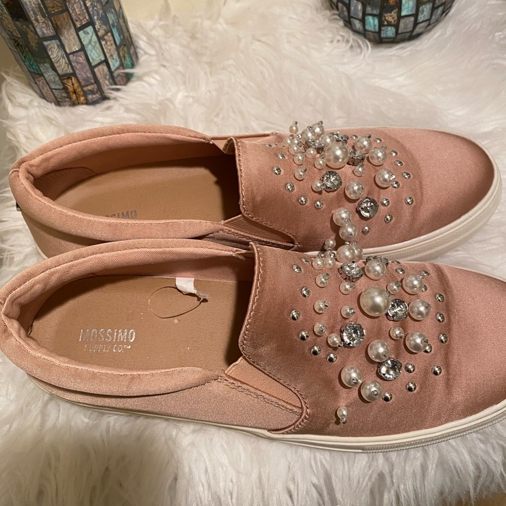 Bedazzled mauve colored shoes
